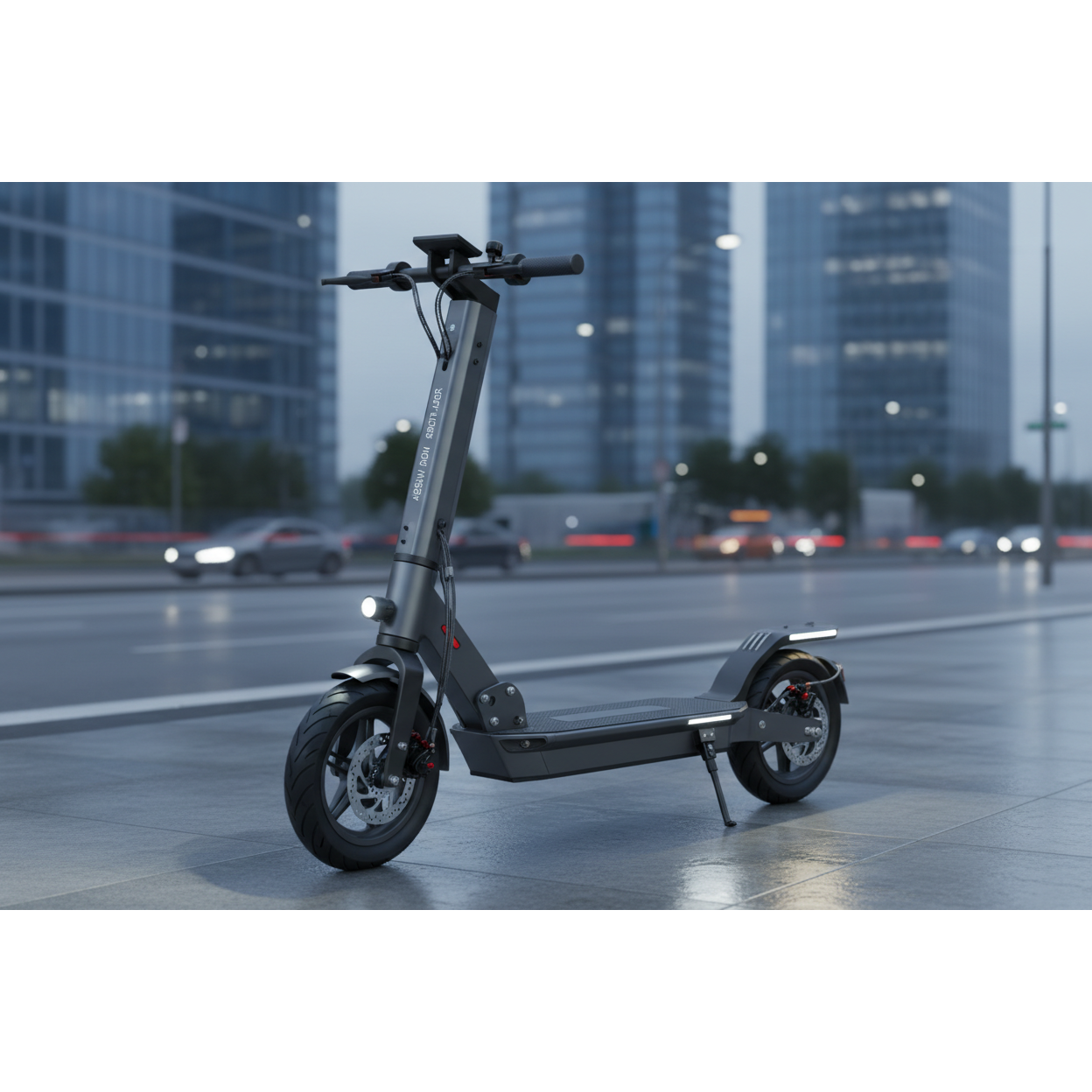 Everyday commuter scooter with 450W motor, 30km range, dual braking.