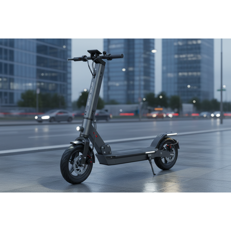 Everyday commuter scooter with 450W motor, 30km range, dual braking.