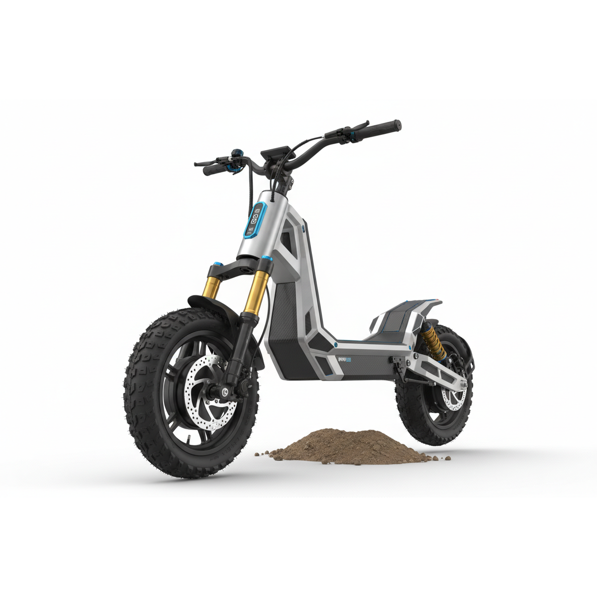 Hybrid on/off-road scooter with 800W motor and dual shocks.