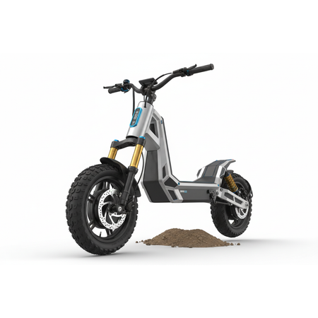 Hybrid on/off-road scooter with 800W motor and dual shocks.
