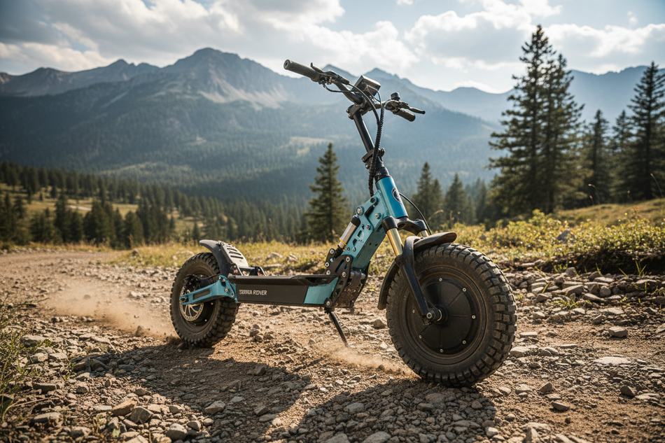 I need a collection image of an off road scooter in that terrain please