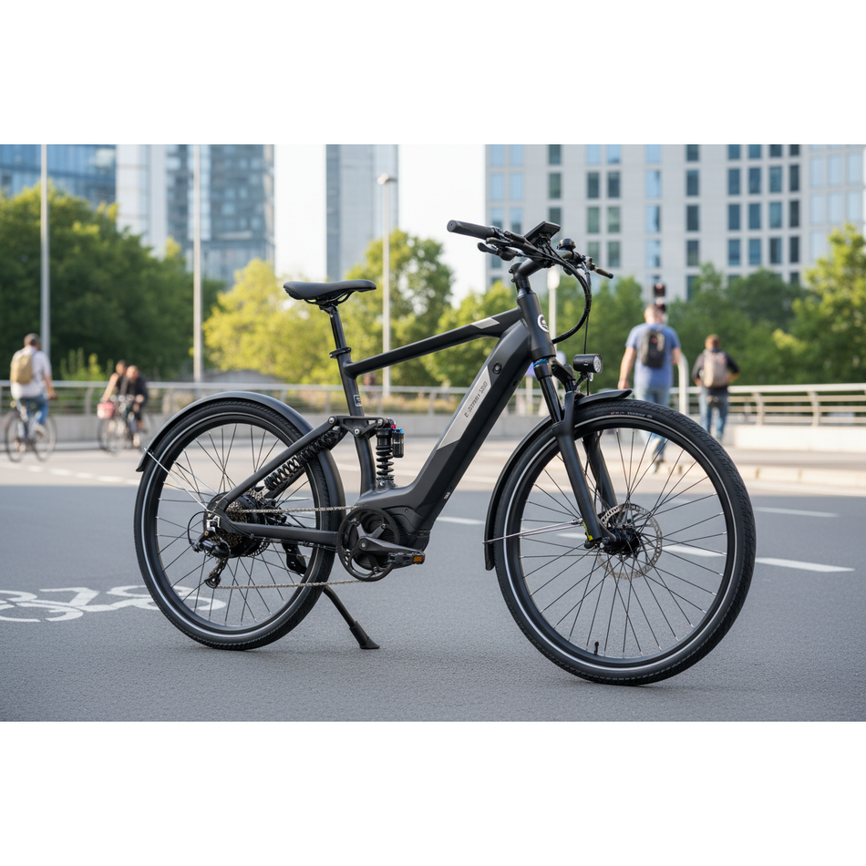 The Urbanglide E-Street 300 refines daily commuting through intelligent motor integration and responsive suspension technology. Its 350W motor delivers measured assistance across variable urban terrain, smoothing acceleration through traffic whilst preserving natural pedalling feedback
